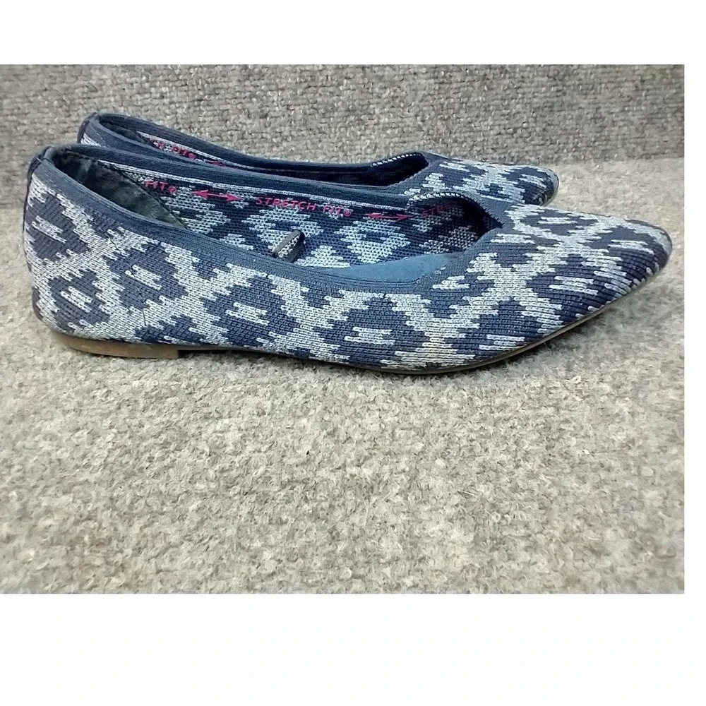Skechers Cleo Flats Women 8 Blue Geometric Knit Stretch Fit Pointed Toe 158117